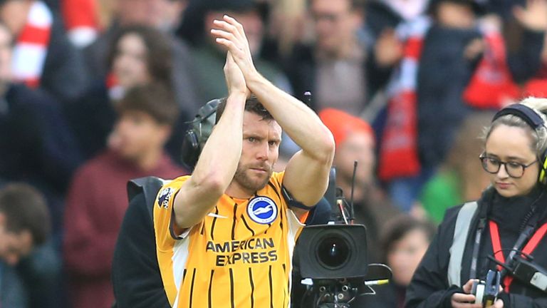 James Milner applauds the Gtech ahead of his record-breaking Premier League appearance