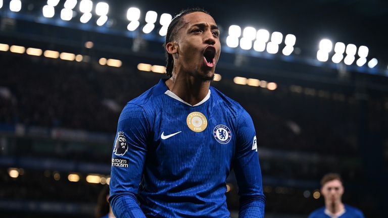 Chelsea's Joao Pedro celebrates scoring the opening goal