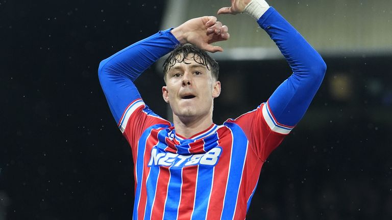 Crystal Palace's Jorgen Strand Larsen celebrates after scoring