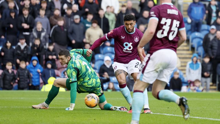 Burnley's Josh Laurent scores the opening goal of the game