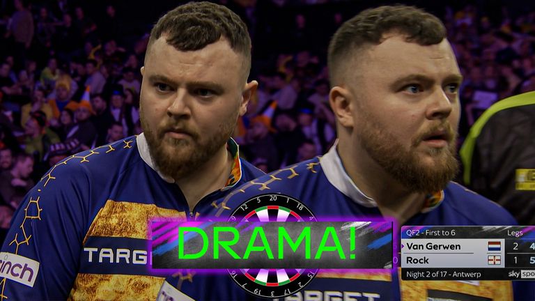 Josh Rock missed tops by miles to allow Michael van Gerwen to break him in the Premier League quarterfinals in Antwerp