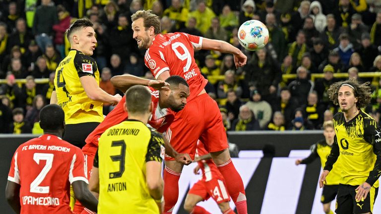 Nico Schlotterbeck head in Borussia Dortmund's opener vs Bayern Munich after Harry Kane was unable to reach the ball