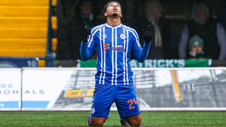  Kilmarnock's Tyreece John-Jules celebrates scoring to make it 1-0 against Celtic at Rugby Park