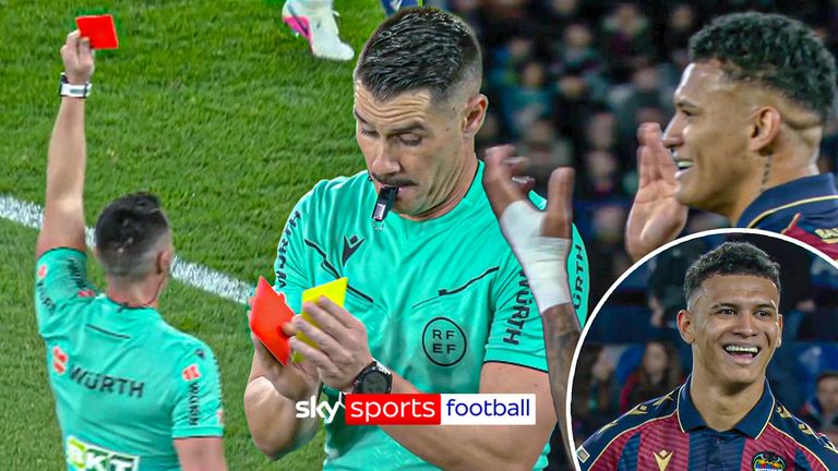 Levante player sees red.