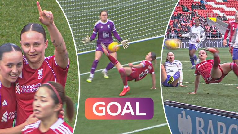 Liverpool's Thomas scores from the floor against Aston Villa.