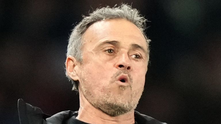 PSG's head coach Luis Enrique reacts during a Champions League second leg playoff soccer match between Paris Saint-Germain and Monaco