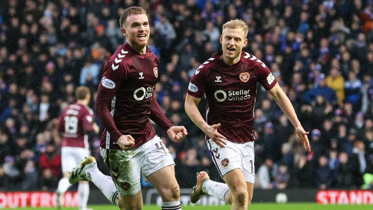 Marc Leonard gave Hearts the lead at Ibrox against Rangers