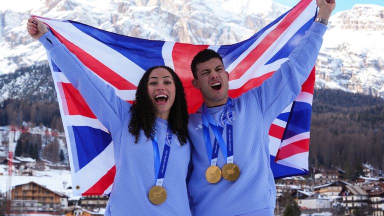 Great Britain's Matt Weston and Tabby Stoecker with their gold medals.