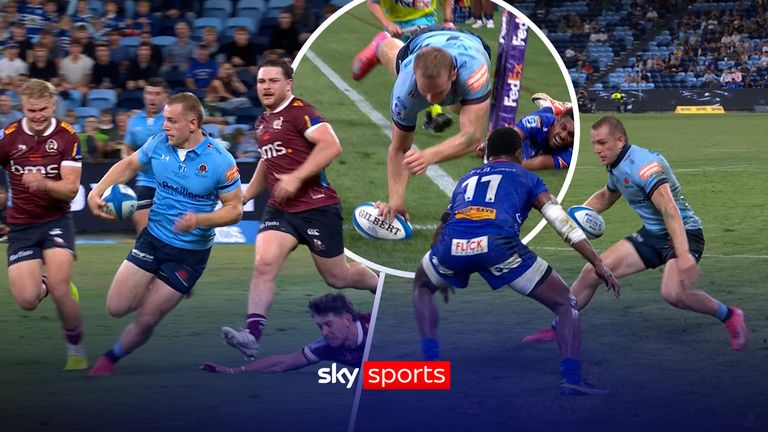 Waratahs' wing Max Jorgensen leaves defenders for dust showing off his outrageous stepping skills to score two unbelievable tries in back-to-back, Super Rugby matches. 