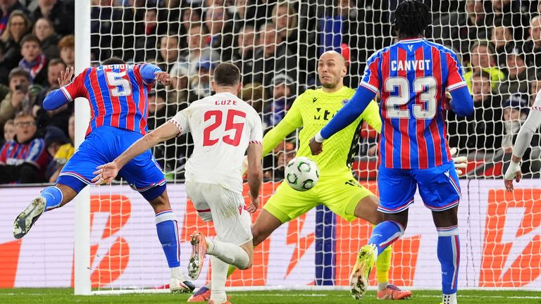 Crystal Palace's Maxence Lacroix scores in the Europa League