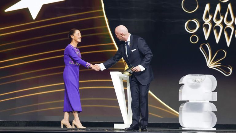 President Claudia Sheinbaum of Mexico with FIFA chief Gianni Infantino.
Tasos Katopodis / FIFA via Getty Images

