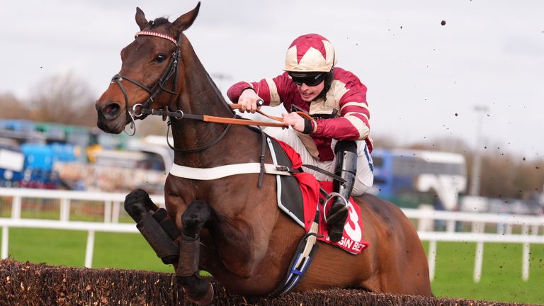 Mighty Bandit, ridden by James Bowen, on the way to winning the Virgin Bet Supports Safe Gambling Handicap Chase at Doncaster