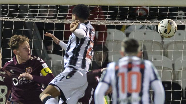St Mirren's Miguel Freckleton scores against Hearts