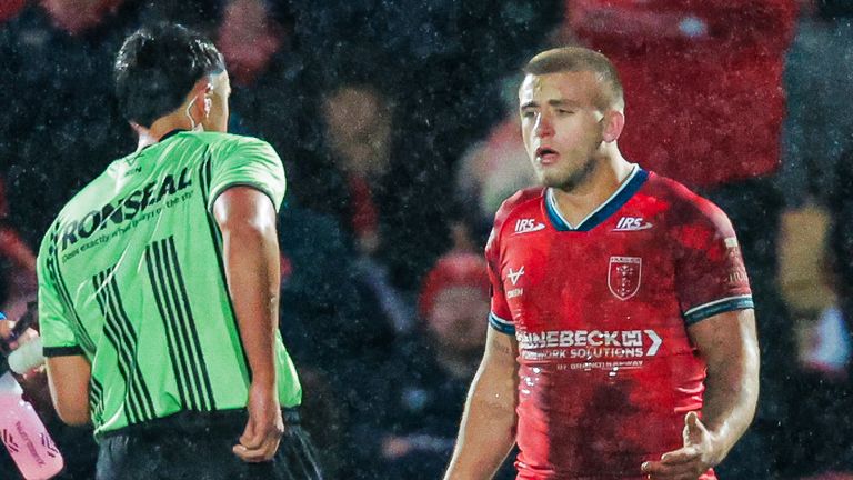 Mikey Lewis was sent to the sin bin for a blatant trip on York's Liam Harris [SWpix]
