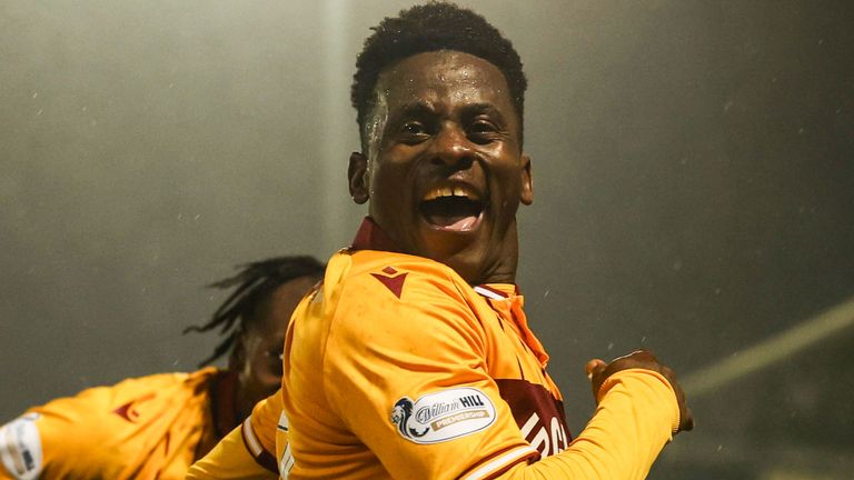  Ibrahim Said celebrates after scoring to make it 3-0 during a William Hill Premiership match between St Mirren and Motherwell