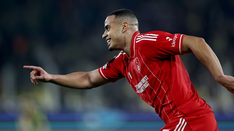 Murillo celebrates scoring against Fenerbahce for Nottingham Forest