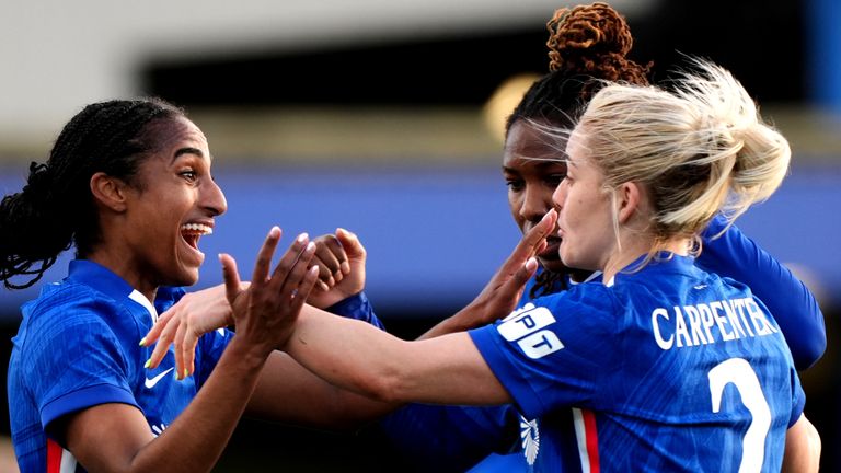 Chelsea's Naomi Girma (left) celebrates at the final whistle with Ellie Carpenter 
