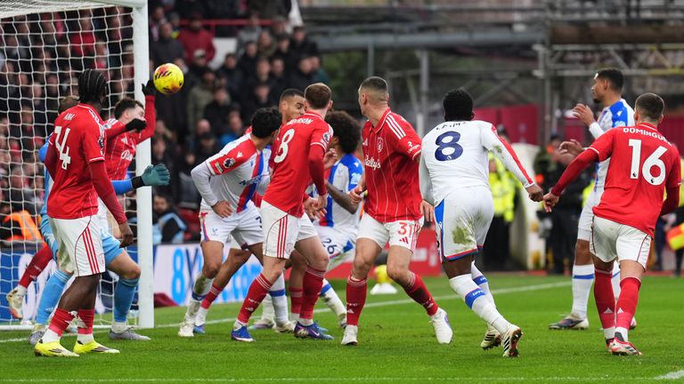 Neco Williams was sent off for handling Jefferson's Lerma on the line