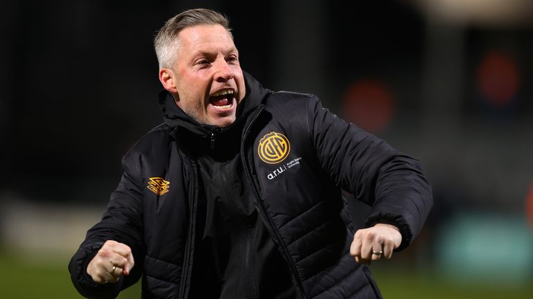 Neil Harris celebrates a recent Cambridge United win over Shrewsbury Town