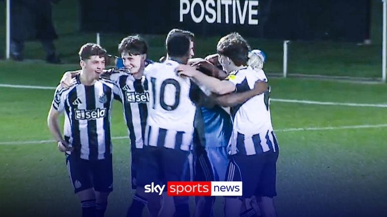 Watch as Newcastle U21 goalkeeper scores from inside own half