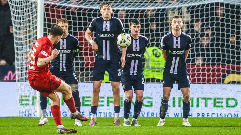 Kevin Nisbet scored twice for Aberdeen including a great free-kick