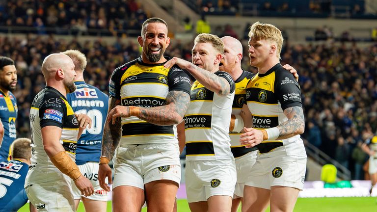 Picture by Allan McKenzie/SWpix.com - 20/02/2026 - Rugby League - Betfred Super League Round 2 - Leeds Rhinos v York Knights - AMT Headingley, Leeds, England - York's Paul Vaughan celebrates after scoring a try against Leeds..
