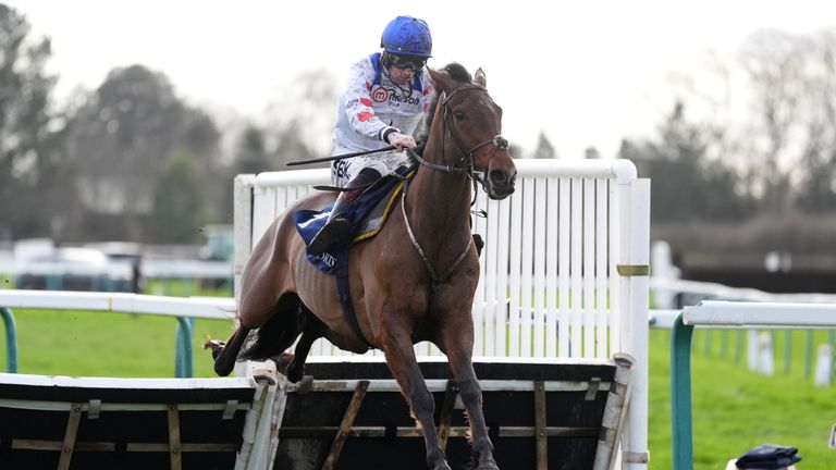 Potters Charm ridden by jockey Sam Twiston-Davies on their way to winning the Star Sports National Spirit Hurdle at Fontwell Park