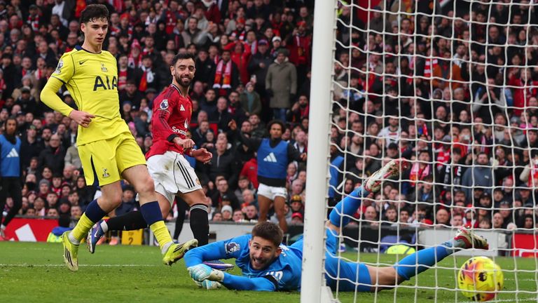 Bruno Fernandes scores Manchester United's second goal against Spurs