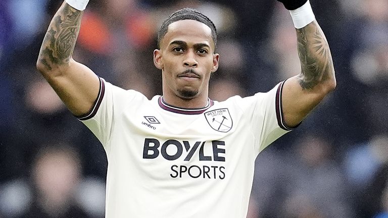Crysencio Summerville salutes the travelling fans after giving West Ham the lead at Burnley