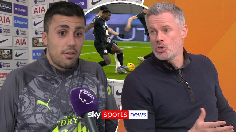 Jamie Carragher says he understands Rodri’s perspective and his frustration over Tottenham Hotspur’s first goal being allowed, but has urged the midfielder to tread carefully in future interviews.