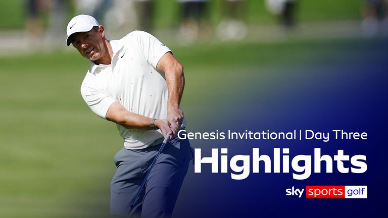 Rory McIlroy, from Northern Ireland, chips to the 10th green during the third round of the Genesis Invitational golf tournament at Riviera Country Club, Saturday, Feb. 21, 2026, in the Pacific Palisades area of Los Angeles. (AP Photo/Caroline Brehman)
