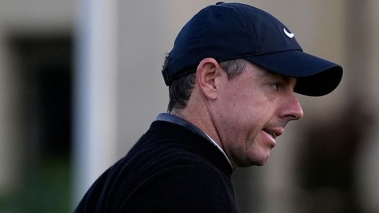 Rory McIlroy, from Northern Ireland, reacts after making a birdie putt on the second hole at Pebble Beach Golf Links