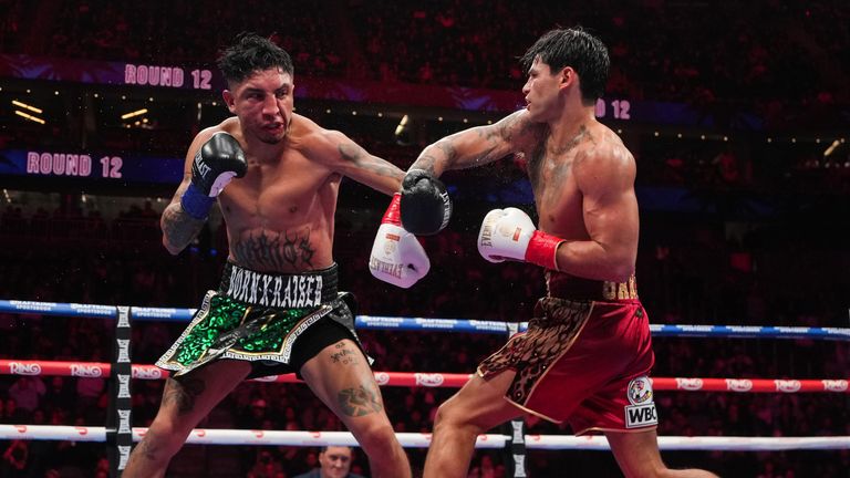 Mario Barrios and Ryan Garcia in action in Las Vegas 