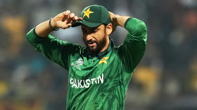 Pakistan's captain Salman Ali Agha reacts in the field during the T20 World Cup cricket match between Pakistan and Sri Lanka in Pallekele, Sri Lanka, Saturday, Feb. 28, 2026. (AP Photo/Eranga Jayawardena)