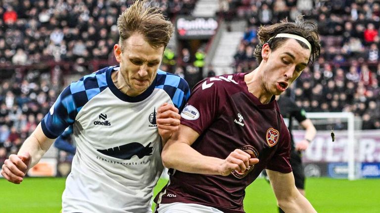 Coll Donaldson and Tomas Bent Magnusson battle to win the ball