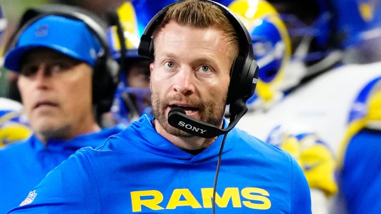 Los Angeles Rams head coach Sean McVay looks on during the NFC Championship NFL football game, Sunday, Jan. 25, 2026, in Seattle. (AP Photo/Ben VanHouten)