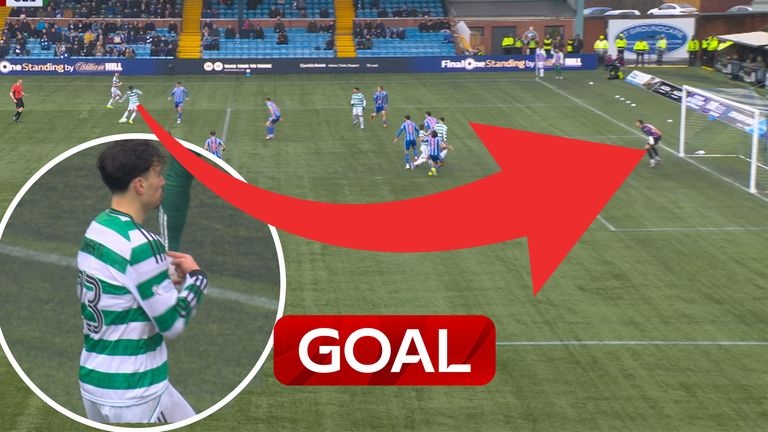 Sebastian Tounekti crawls back at Kilmarnock's first-half lead with an incredible strike from outside the area. 
