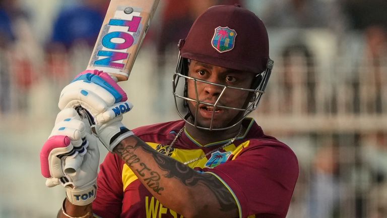 West Indies' Shimron Hetmyer plays a shot during the T20 World Cup (Associated Press)