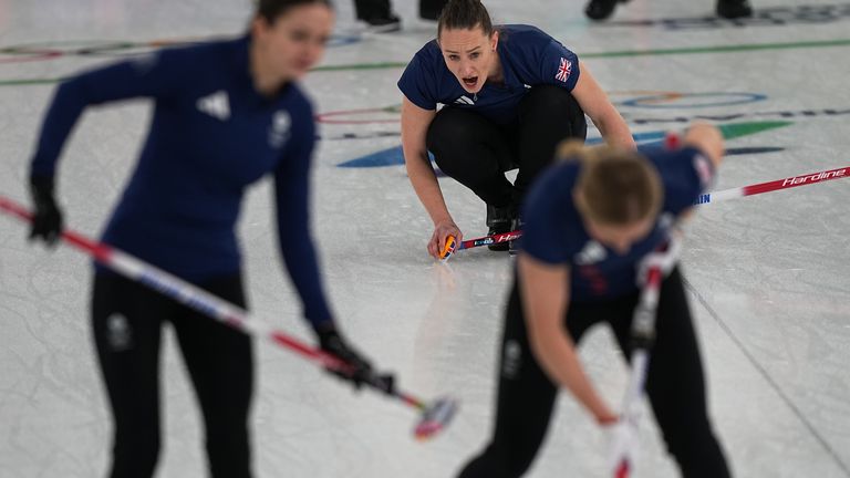 Britain's Jennifer Dodds in action during the women's curling round robin session against Canada