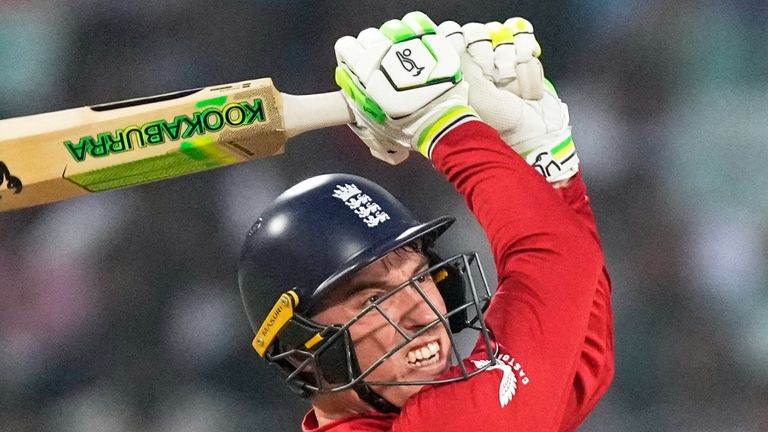 England's Tom Banton plays a shot during the T20 World Cup cricket match between England and Scotland (Associated Press)