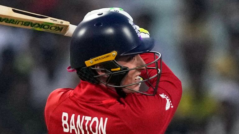 England's Tom Banton plays a shot during the T20 World Cup cricket match between England and Scotland (AP Photo/Bikas Das)