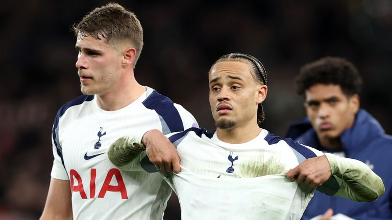 Micky van de Ven and Xavi Simons show the strain after Tottenham's derby defeat to Arsenal