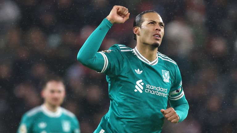 Virgil van Dijk celebrates his goal