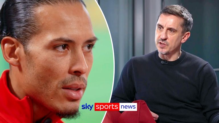 Virgil van Dijk speaks to Gary Neville.
