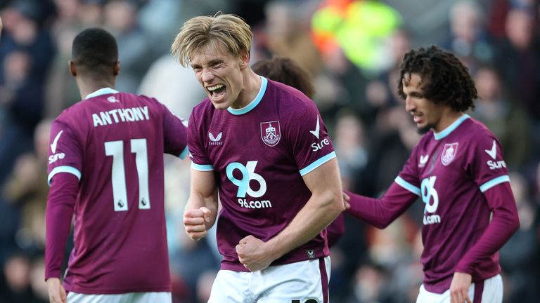 Burnley's Zian Flemming celebrates scoring their third goal of the game