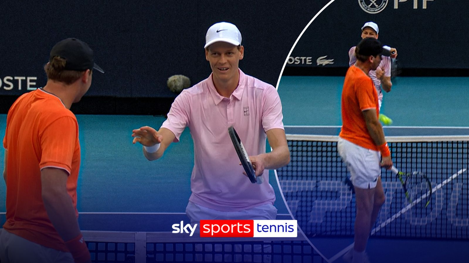 Miami Open: Jannik Sinner strikes a ball at Alex Michelsen at close range