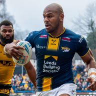 Leeds' Maika Sivo crosses for his hat-trick try (Photo: Allan McKenzie/SWpix.com)