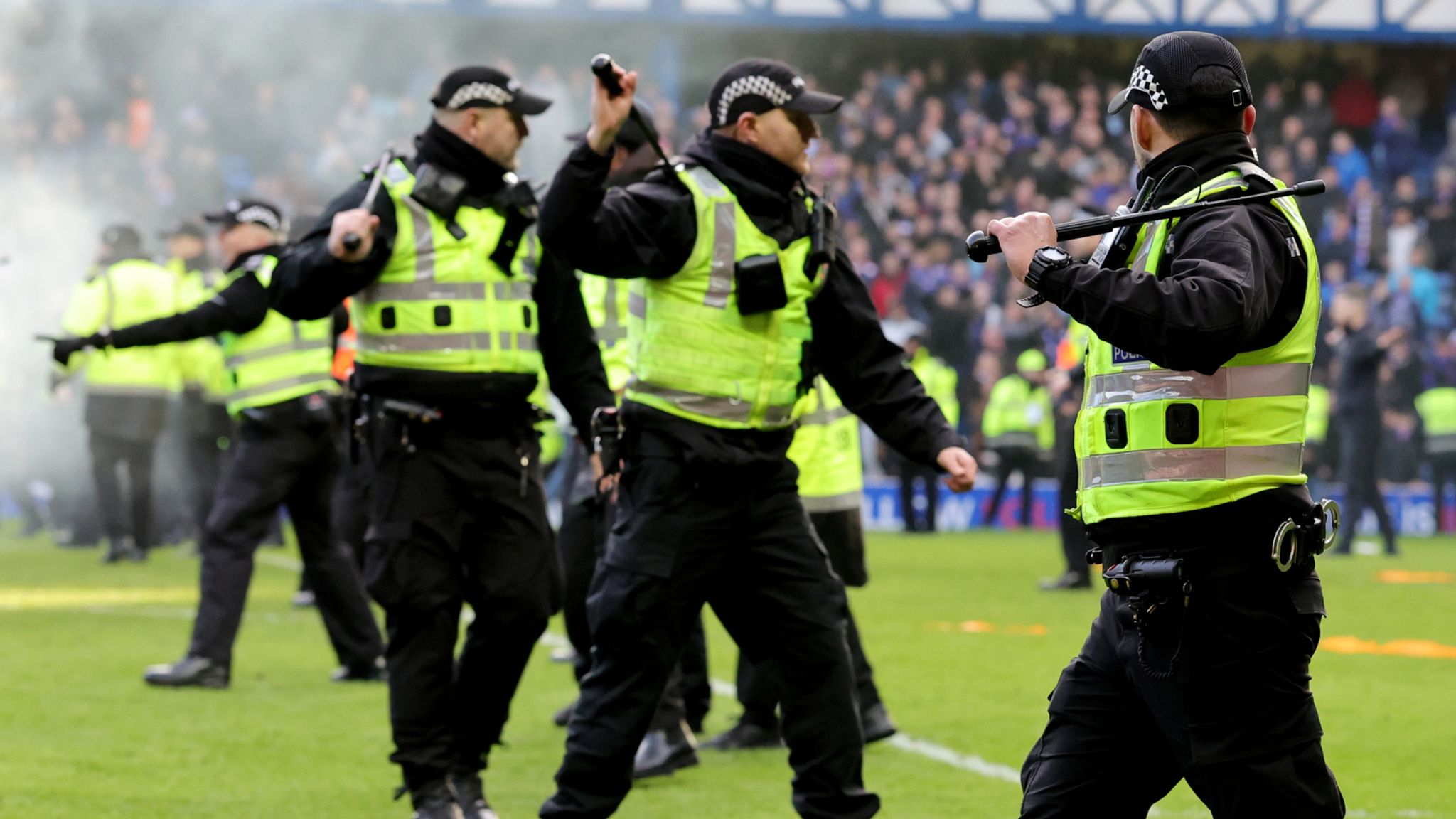 Old Firm pitch invasion: Police Scotland confirm arrests made after 'despicable' fan behaviour in Celtic win at Rangers