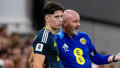COPENHAGEN, DENMARK - SEPTEMBER 05: Scotland's Max Johnston (L) and Head Coach Steve Clarke during a 2026 FIFA World Cup Qualifying match between Denmark and Scotland at Parken Stadium, on September 05, 2025, in Copenhagen, Denmark. (Photo by Craig Williamson / SNS Group)