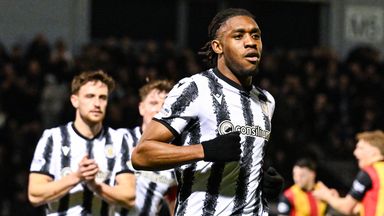 St Mirren's Dan Nlundulu celebrates scoring a penalty to make it 1-0